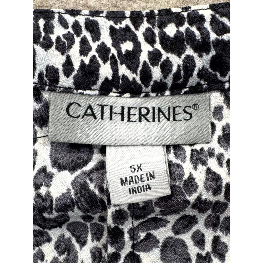 Catherines Blouse Shirt Womens 5X Black White Animal Print Casual Button Front - Picture 4 of 14